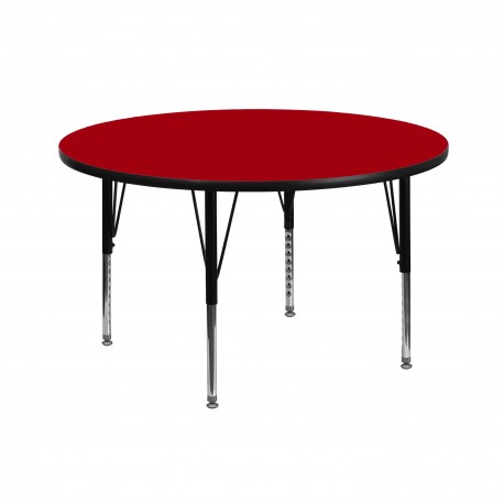42'' Round Activity Table with Red Thermal Fused Laminate Top and Height Adjustable Pre-School Legs