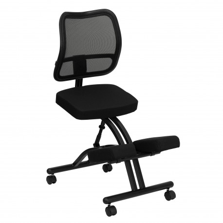 Mobile Ergonomic Kneeling Chair with Black Curved Mesh Back and Fabric Seat