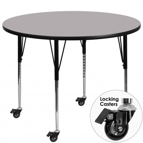 Mobile 42'' Round Activity Table with Grey Thermal Fused Laminate Top and Standard Height Adjustable Legs