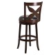 29'' Cappuccino Wood Bar Stool with Black Leather Swivel Seat