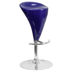 Contemporary Blue Plastic Adjustable Height Bar Stool with Chrome Base