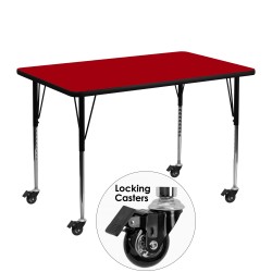 Mobile 30''W x 48''L Rectangular Activity Table with Red Thermal Fused Laminate Top and Standard Height Adjustable Legs