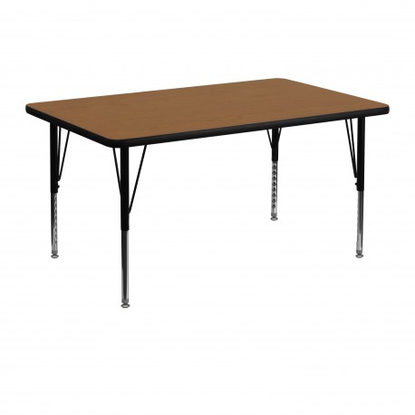30''W x 48''L Rectangular Activity Table with Oak Thermal Fused Laminate Top and Height Adjustable Pre-School Legs