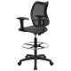 Mid-Back Mesh Drafting Stool with Gray Fabric Seat and Arms