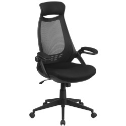 High Back Executive Black Mesh Chair with Flip-Up Arms