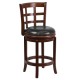 24'' Cherry Wood Counter Height Stool with Black Leather Swivel Seat