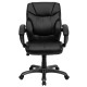 Mid-Back Black Leather Overstuffed Office Chair