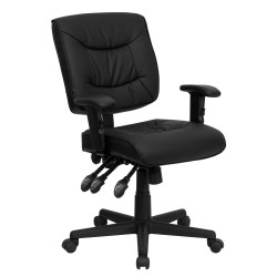 Mid-Back Black Leather Multi-Functional Task Chair with Height Adjustable Arms