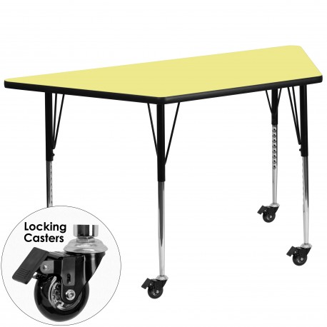 Mobile 30''W x 60''L Trapezoid Activity Table with Yellow Thermal Fused Laminate Top and Standard Height Adjustable Legs