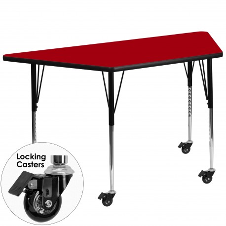 Mobile 30''W x 60''L Trapezoid Activity Table with Red Thermal Fused Laminate Top and Standard Height Adjustable Legs
