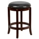 24'' Backless Cherry Wood Counter Height Stool with Black Leather Swivel Seat