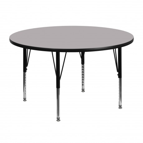 48'' Round Activity Table with Grey Thermal Fused Laminate Top and Height Adjustable Pre-School Legs