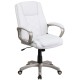 High Back White Leather Executive Office Chair with Gold Nylon Base