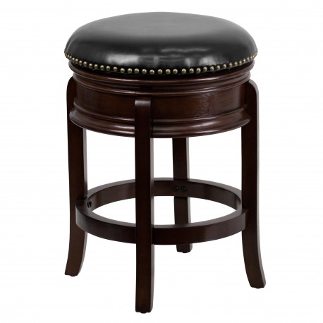 24'' Backless Cappuccino Wood Counter Height Stool with Black Leather Swivel Seat