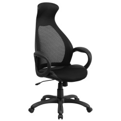 High Back Executive Black Mesh Chair with Leather Inset Seat
