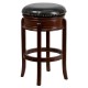 29'' Backless Cherry Wood Bar Stool with Black Leather Swivel Seat