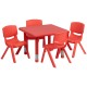 24'' Square Adjustable Red Plastic Activity Table Set with 4 School Stack Chairs