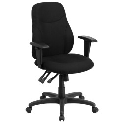 Mid-Back Black Fabric Multi-Functional Ergonomic Chair with Height Adjustable Arms
