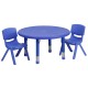 33'' Round Adjustable Blue Plastic Activity Table Set with 2 School Stack Chairs