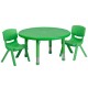 33'' Round Adjustable Green Plastic Activity Table Set with 2 School Stack Chairs