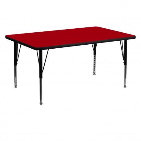 30''W x 60''L Rectangular Activity Table with Red Thermal Fused Laminate Top and Height Adjustable Pre-School Legs