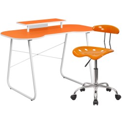 Orange Computer Desk with Monitor Platform and Tractor Chair