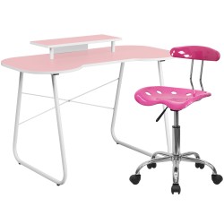 Pink Computer Desk with Monitor Platform and Tractor Chair