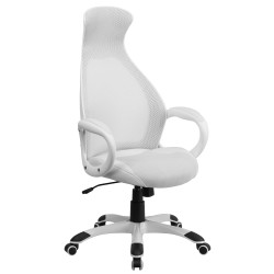 High Back Executive White Mesh Chair with Leather Inset Seat