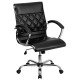 Mid-Back Designer Black Leather Executive Office Chair with Chrome Base