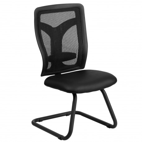 Galaxy Black Mesh Side Chair with Leather Seat and Adjustable Lumbar Support