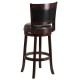 29'' Cappuccino Wood Bar Stool with Black Leather Swivel Seat