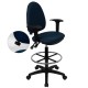 Mid-Back Navy Blue Fabric Multi-Functional Drafting Stool with Arms and Adjustable Lumbar Support