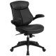 Mid-Back Black Leather Office Chair with Back Angle Adjustment and Flip-Up Arms