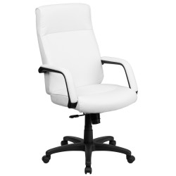 High Back White Leather Executive Office Chair with Memory Foam Padding