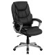 High Back Massaging Black Leather Executive Office Chair with Silver Base