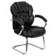 Black Leather Transitional Side Chair with Padded Arms and Sled Base