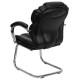 Black Leather Transitional Side Chair with Padded Arms and Sled Base