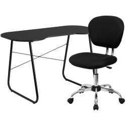 Black Computer Desk and Mesh Chair