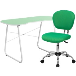 Green Computer Desk and Mesh Chair