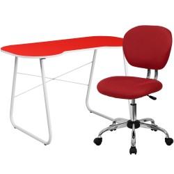 Red Computer Desk and Mesh Chair
