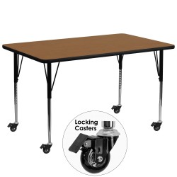 Mobile 30''W x 72''L Rectangular Activity Table with Oak Thermal Fused Laminate Top and Standard Height Adjustable Legs