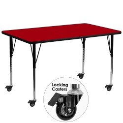 Mobile 30''W x 72''L Rectangular Activity Table with Red Thermal Fused Laminate Top and Standard Height Adjustable Legs
