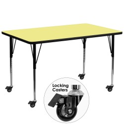 Mobile 30''W x 72''L Rectangular Activity Table with Yellow Thermal Fused Laminate Top and Standard Height Adjustable Legs