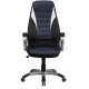 High Back Black Vinyl Executive Office Chair with Blue Mesh Inserts
