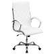 High Back Designer White Leather Executive Office Chair with Chrome Base