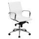 Mid-Back White Ribbed Upholstered Leather Conference Chair