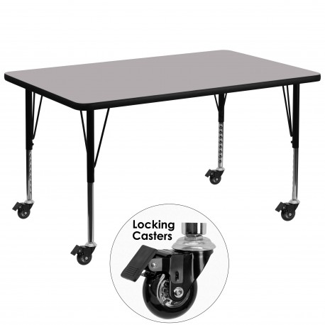 Mobile 24''W x 48''L Rectangular Activity Table with Grey Thermal Fused Laminate Top and Height Adjustable Pre-School Legs