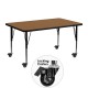 Mobile 24''W x 48''L Rectangular Activity Table with Oak Thermal Fused Laminate Top and Height Adjustable Pre-School Legs