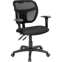 Mid-Back Mesh Task Chair with Black Fabric Seat and Arms