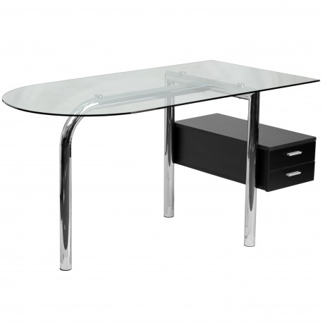 Glass Computer Desk with Two Drawer Pedestal